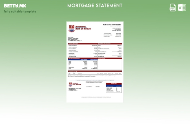 Модерен стил Кирибати Извод за хипотека за развој на банката на Кирибати за Word